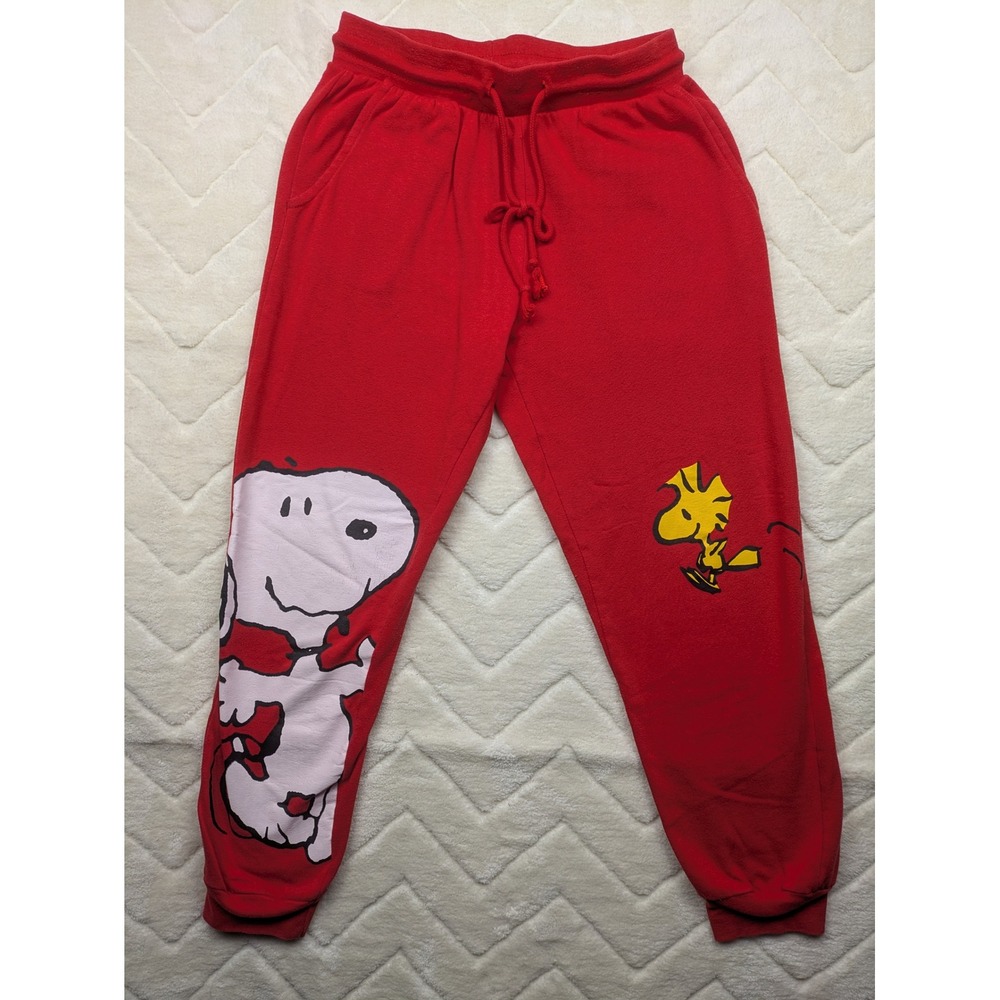 Peanuts Snoopy and Woodstock Red Graphic Sweatpants Joggers Small